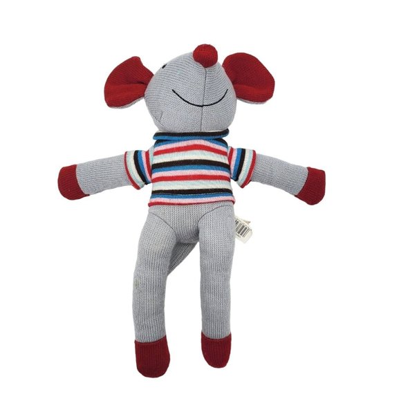 Dan Dee Save Our Earth‎ Now Knit Plush Mouse Gray Red Striped Shirt 17” Long Toy - Picture 5 of 8